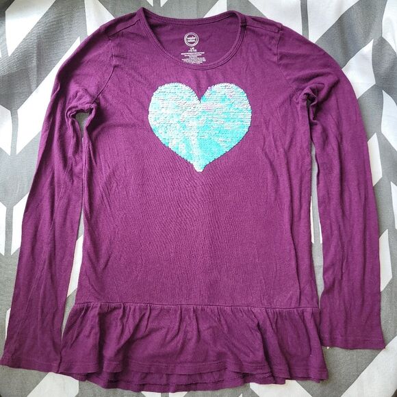 wonder nation Other - Wonder Nation L 10/12 girls flip sequin graphic long sleeve ruffle purple top